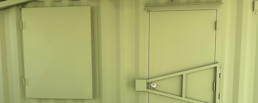 Shipping container security measures like window shutters, window bars, door reinforcements and more