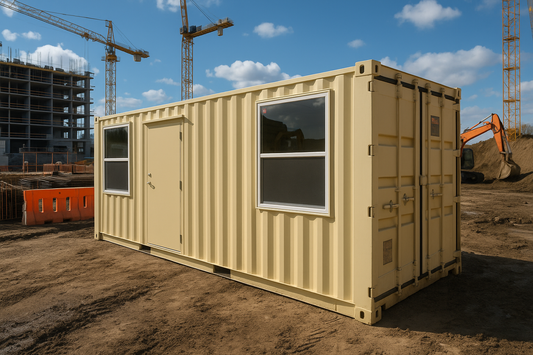 A mobile office trailer at a construction site.